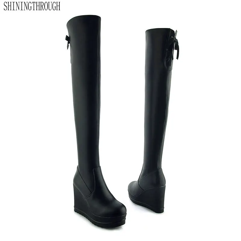 

2019 New genuine leather Women Boots wedges High Heel platform over the knee high boots cross-tied Ladies Chelsea Boots