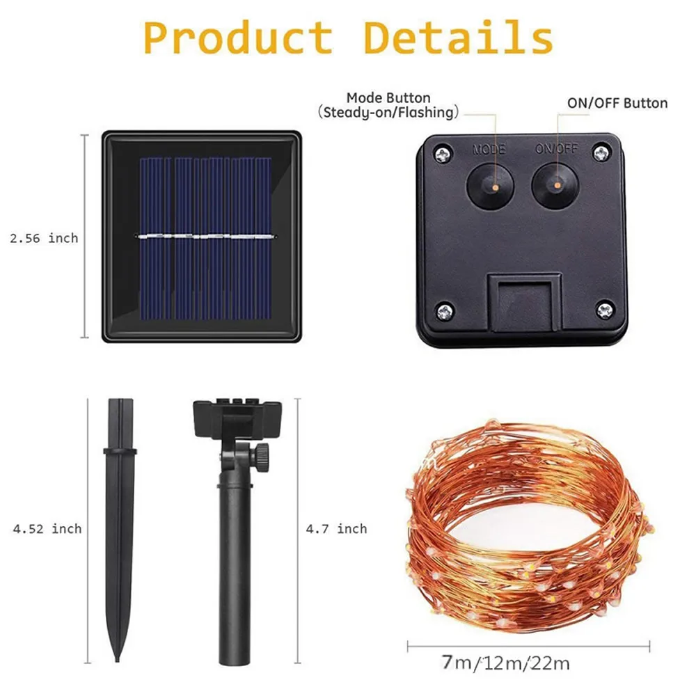Светодиодный светильник на солнечной батарее 2 режима Сказочный свет Рождественские огни 200 22 м медная проволока Свадебная вечеринка Декор лампа гирлянда