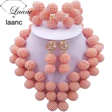 Laanc последние персик нигерийский бисерный комплект ювелирных изделий для женщин африканские бусы наборы свадебных ювелирных изделий JXZ008