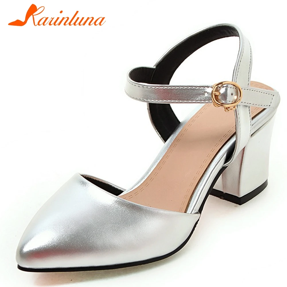 

KARINLUNA 2019 New Fashion Pointed Toe Summer Buckle Strap High Heel Sandals Woman Shoes Women Large Size 32-43