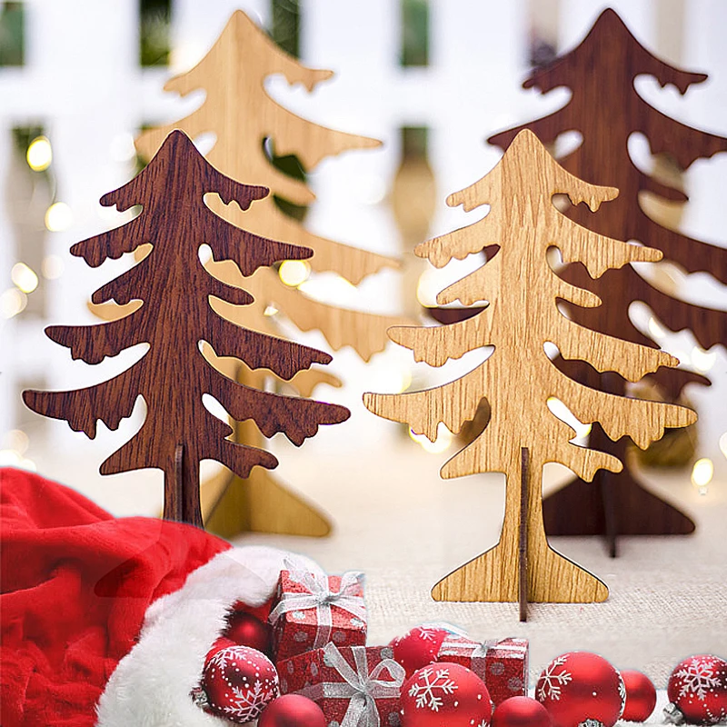 

2pcs/set S/L Mini Christmas Tree Wooden Figurines Home Christmas Party Table Decorations Children Gifts Toys 7A2872