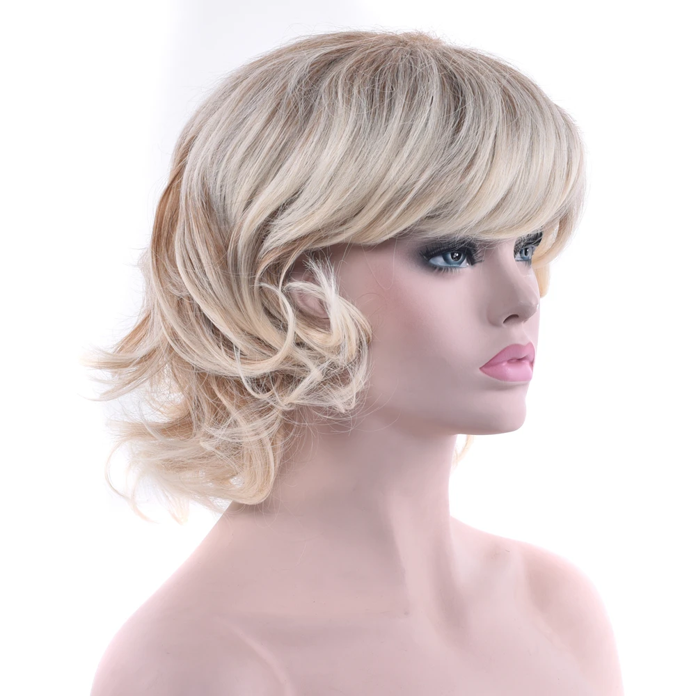 

Soowee 2 Colors Curly Short Blonde Wigs Cosplay Wigs Synthetic Hair Heat Resistance Hair Party Hair Wig for Women