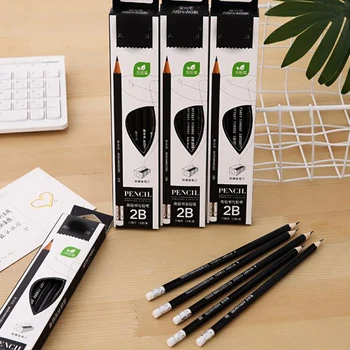 

Novel Fashion black Sketch drawing 2B Wooden Lead Pencils Student drawing test pencil writing supplies Office School Pencils set