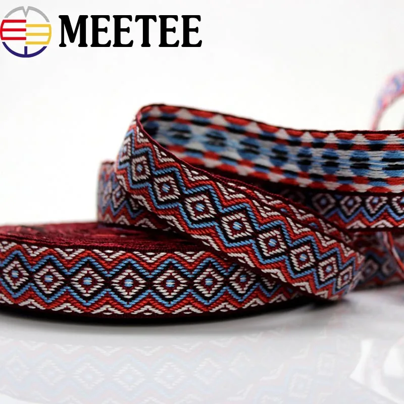 

5Yards Polyester Cotton Embroidered Jacquard Webbing Ethnic Geometric Lace Ribbon for Bag Strap DIY Clothing Garment Accessories