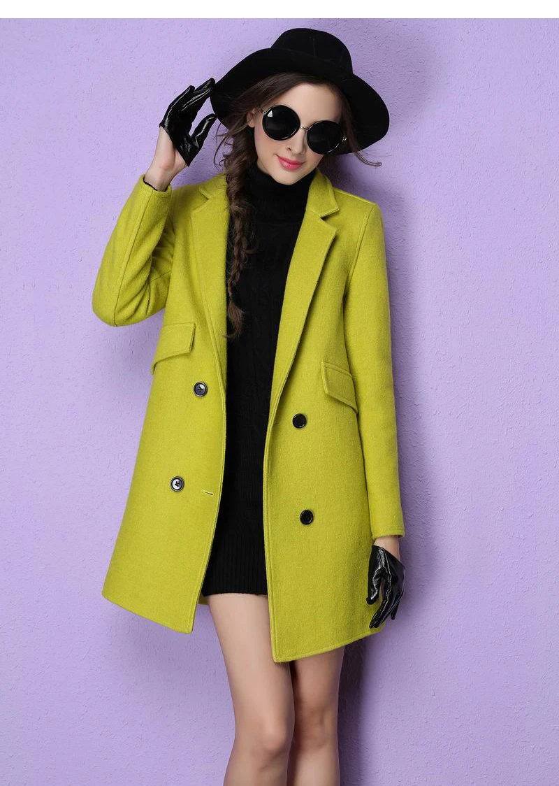Зимнее теплое пальто Для женщин широкий талией Полушерстяное пальто Oversize длинный зеленый красный желтый Тренч верхняя одежда Шерстяное пальто для Для женщин