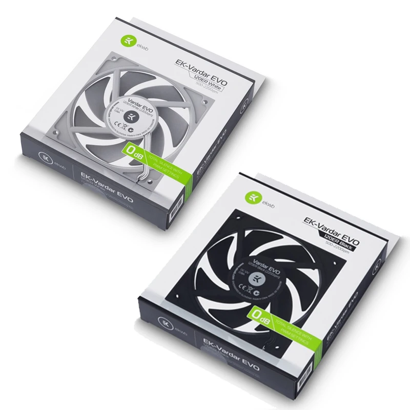 

EK-Vardar EVO EKwb 12cm fan ,radiator fan,120ER black,white,500-2200rpm,12v 120 x 120 x 25 mm,4-pin PWM header,Dual-Ball bearing