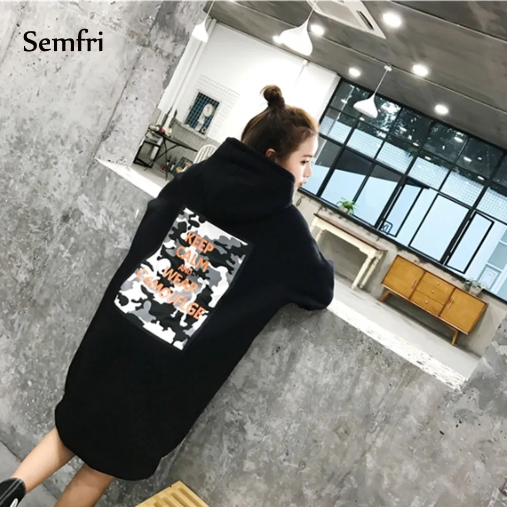 Semfi Black Hoodie Sweatshirt Dress Women Loose Oversized Long Spring Autumn 2019 Casual Print Floral Plus Size Harajuku