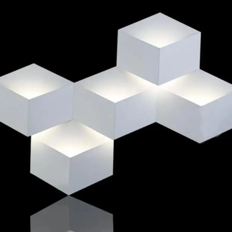 

5 Heads 15w Magic Led Wall Light Aluminum Stereo Rhombus Ice Cube 3d Wall Lamp Geometric Square Grid Box Indoor Lighting 1823