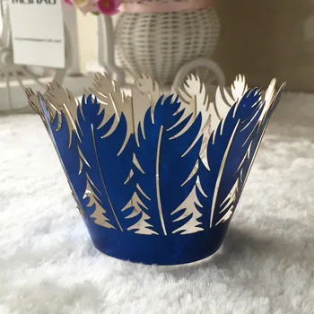 

50psc/lot laser cut paper craft Wedding Party cupcake cake wrapper Hollow Out feather pattern Wedding party decoration Supplies