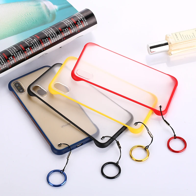 

Transparent Frameless case For iPhone 6 6s 7 8 Plus X XR XS Max With Finger Ring Matte Scrub Luxury For iPhone X Back Cover
