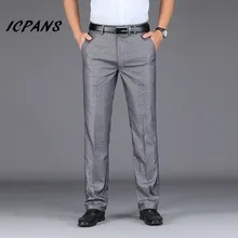 ICPANS мужские нарядные брюки летние прямые рабочие брюки полиэстер формальный мужской костюм брюки длина Деловая одежда размера плюс 42 44