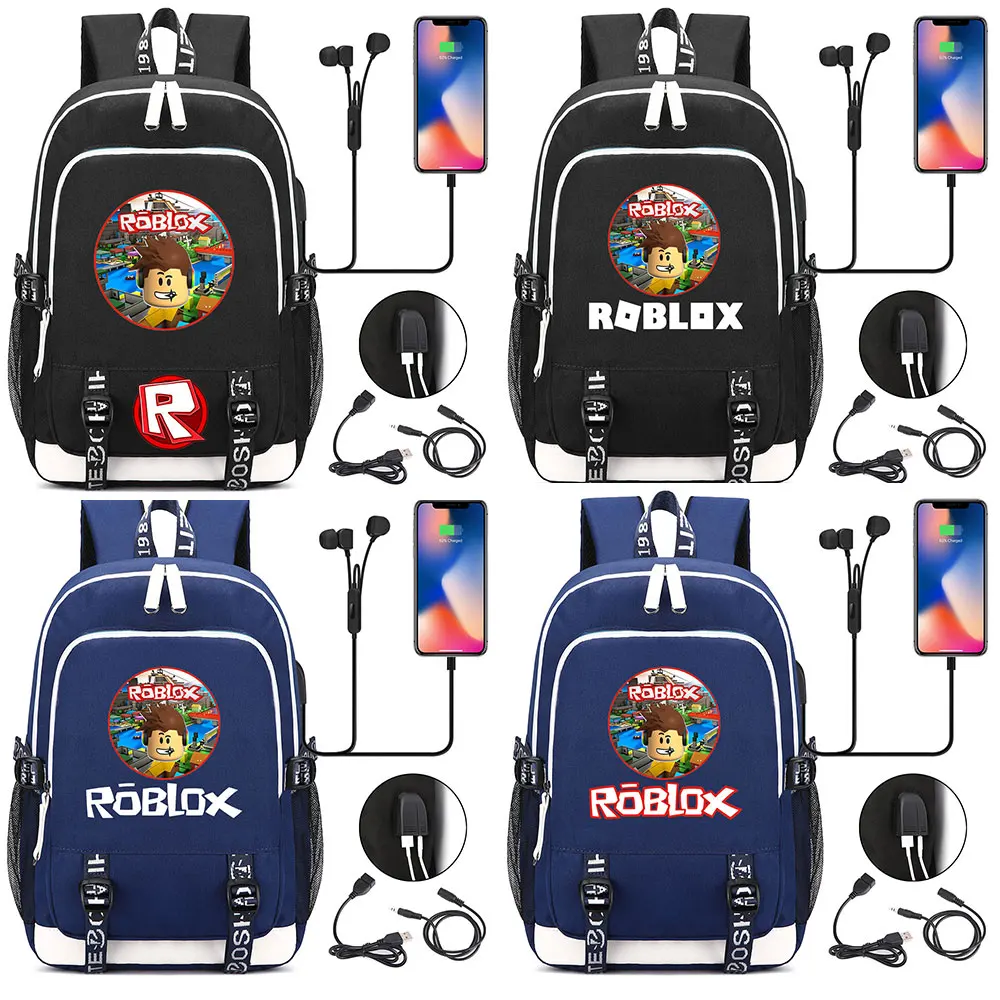 

2019 Hot Games Roblox Letter Football USB Headphone Jack Boy Girl School bag Women Teenagers Canvas Men Laptop Backpack Packsack