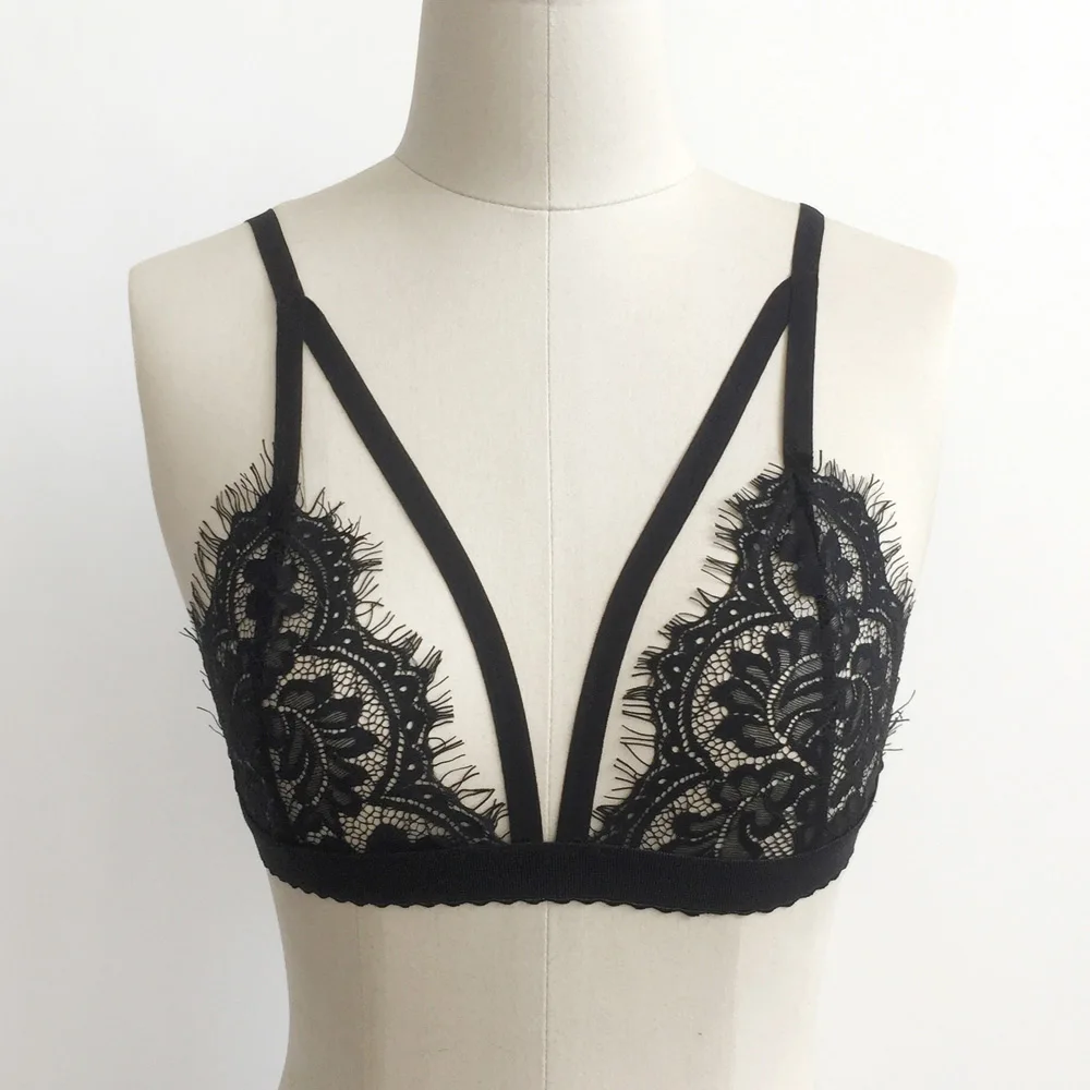 Size black mesh and eyelash lace triangle bra 45 volleyball