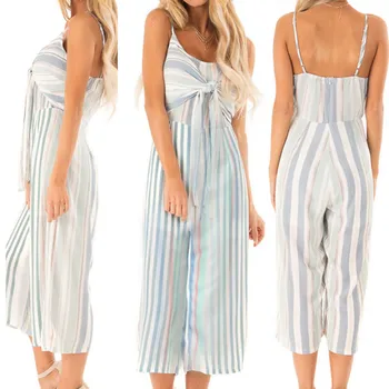 

2019 Women Stripe Printing Off Shoulder Sleeve Rompers Jumpsuit Playsuit 3.18