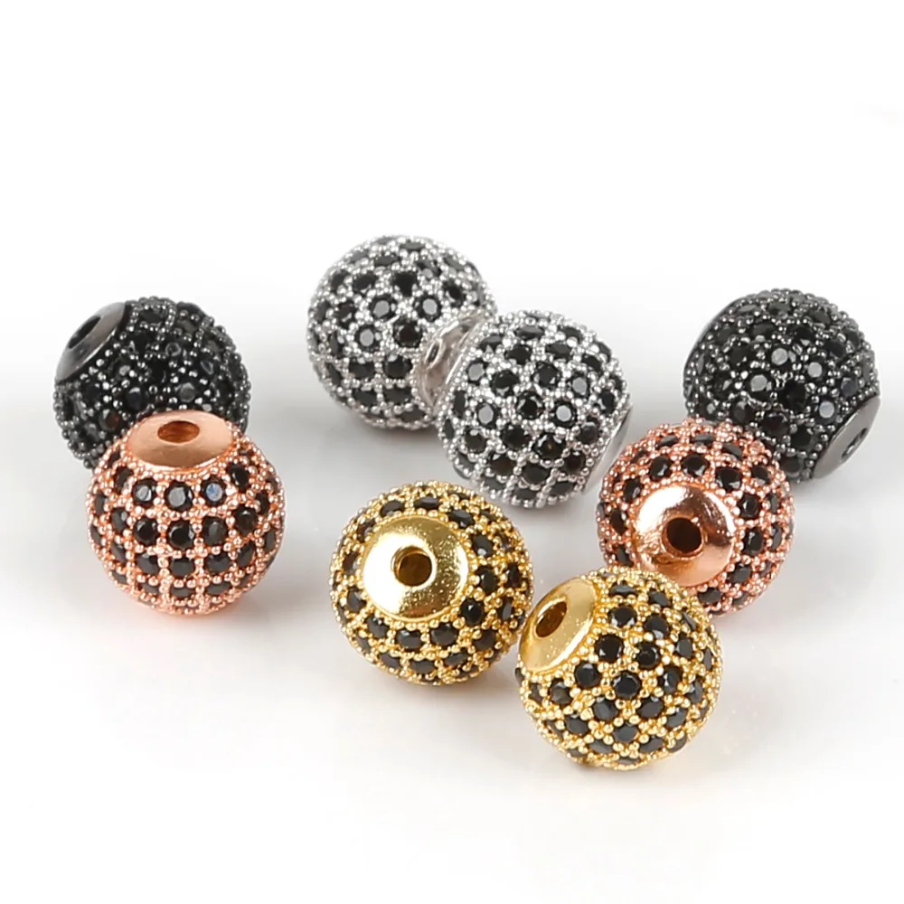 

Wholesale 10mm Black CZ Spacer Beads Copper Crystal Round Beads for Jewelry Making Bracelets Findings DIY