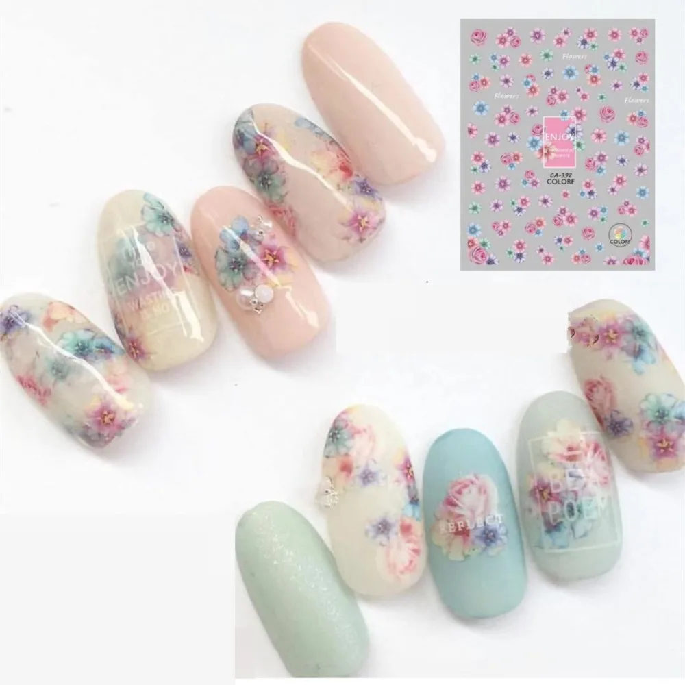 

CA-392 DREAM Blue pink flower 3d nail art stickers decal template diy nail tool decorations