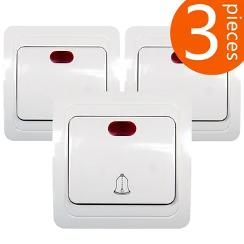 

3 Pieces European standard high quality "Ding- dong" doorbell 1-Gang switch with red lamp with CE certification