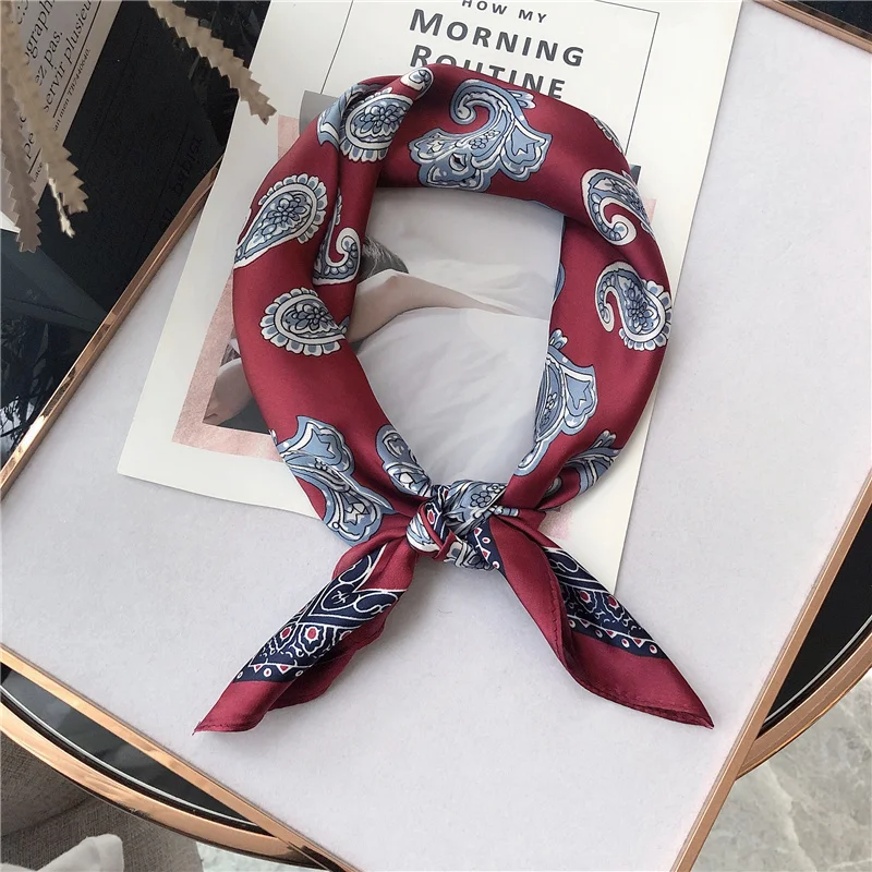 

2019 Retro Cashew printed women's Square imitated Scarf Hair Tie Band Women Elegant Small Vintage Skinny scarf Head Neck Scarf