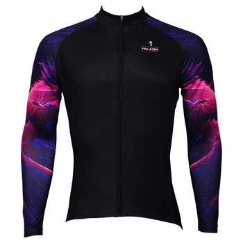 

New Purple Aurora pattern Mens Long Sleeve Cycling Jersey Polyester Breathable Ropa Ciclismo