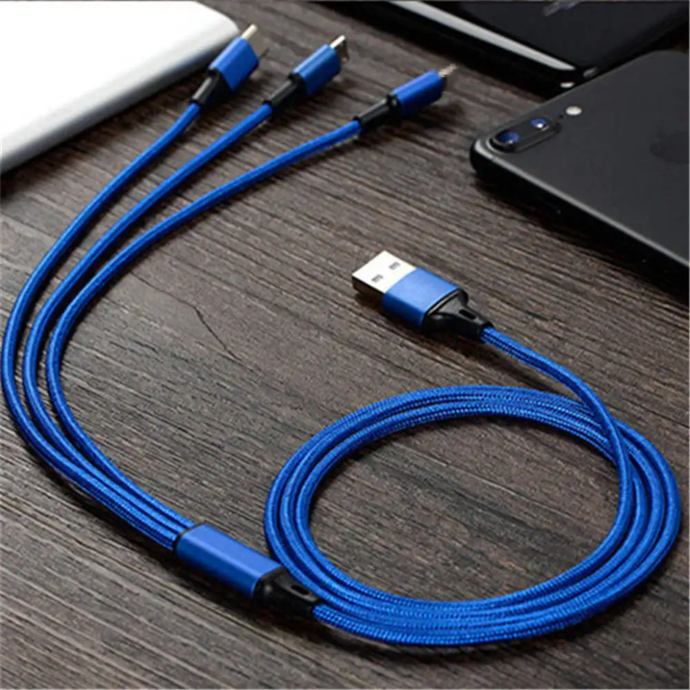 2.4A быстрое зарядное устройство 3 в 1 Micro USB 1,2 м кабель для iPhone/Android/type C универсальный для мобильных телефонов зарядный кабель 8 Pin быстрый - Тип штекера: Blue