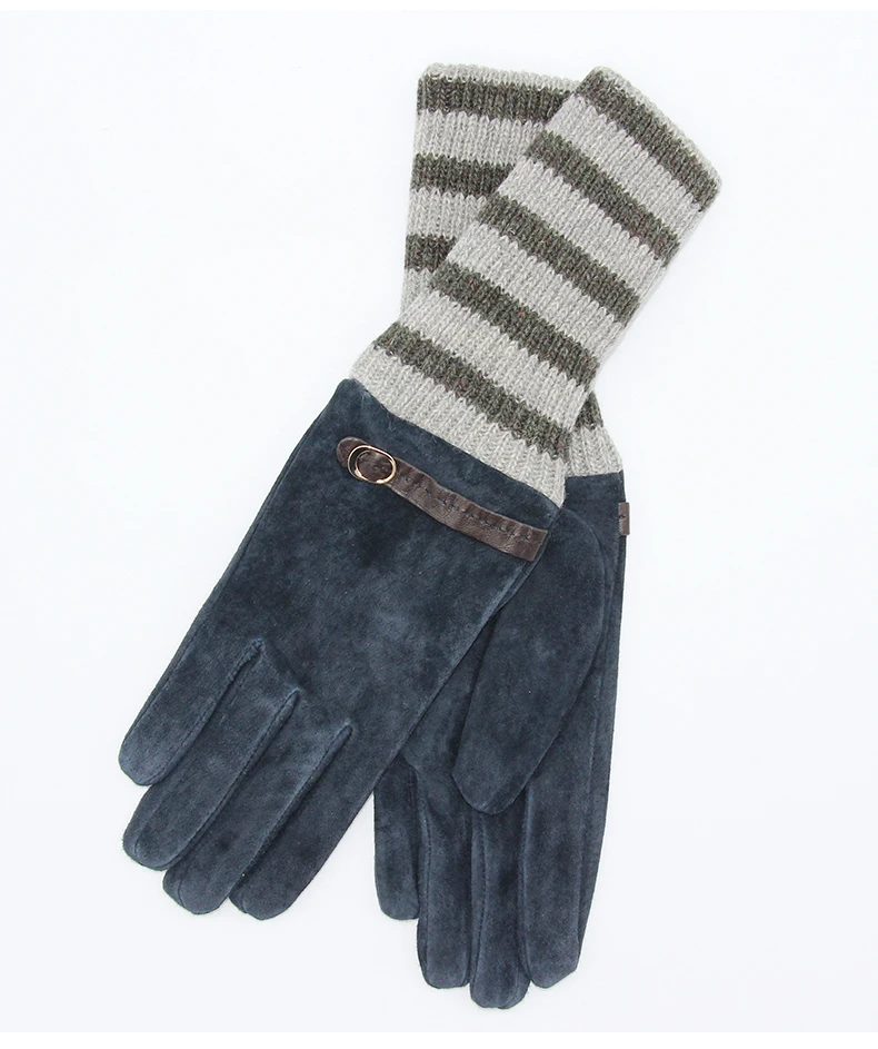 Кожаные перчатки зимние женские перчатки чистая овчина плюс бархатные теплые полосы модные ремонтные длинные женские перчатки