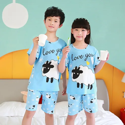Детский пижамный комплект; летняя Пижама с короткими рукавами для мальчиков; Милая Домашняя одежда с рисунком для девочек; комплект детской одежды для сна; XIN506 - Цвет: model 2