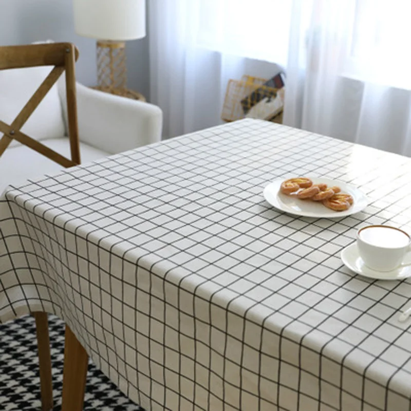 Waterproof Simple Small Fresh White Black Plaid Tablecloths Cotton