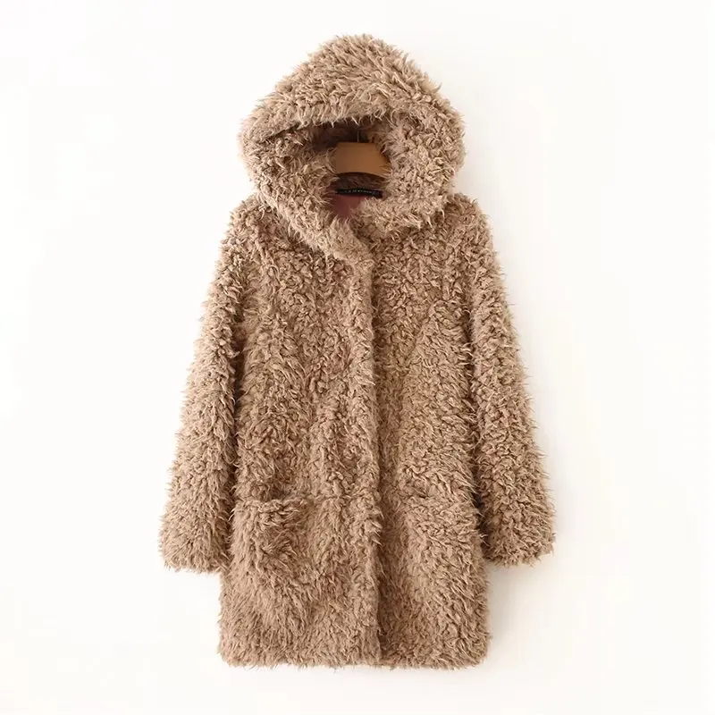 

2017 winter new European and American wind lamb hair hood warm fashion fur coat coat