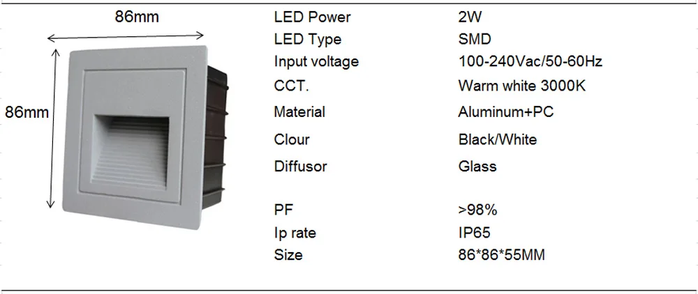 BECOSTAR 3 W светодиодный свет с лестницы встраиваемая коробка Алюминий шаг огни на открытом воздухе светодиодный настенный светильник Footlight