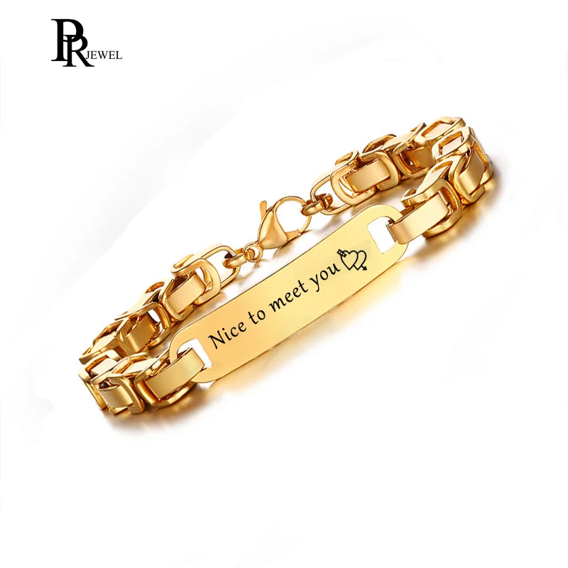 

Personalized Custom Engraving ID Bracelets for Men Stainless Steel Byzantine Link Chain
