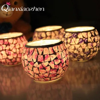 

Qianxiaozhen Manual Floral Patch Glass Candle Holders Wedding Decorations Candles Home Decoration Candle Lantern