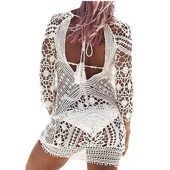 

2017 Women Backless Bikini Cover Up Lace Hollow Out Crochet Floral Beachwear Cover ups