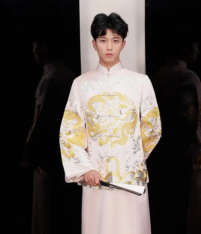 Бежевый Жених винтажный свободный Cheongsam традиционное китайское свадебное платье