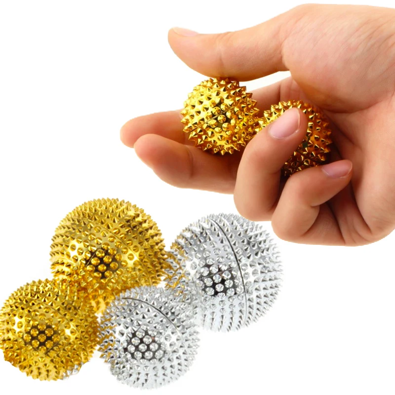 2pcs/Set Golden &Sliver Hand Palm Acupuncture Massage Ball Stainless