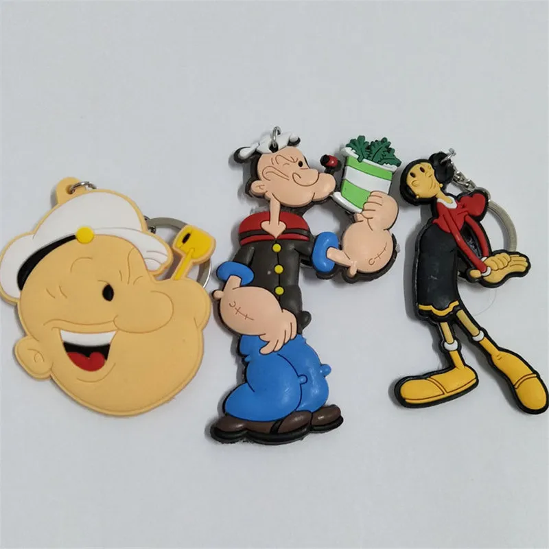 Popeye the Sailor Figures Toys Movie Cartoon Olive Oyl Bobbi PVC Keychain Keyring Key Bag Pendant Dolls 10pcslot (8)
