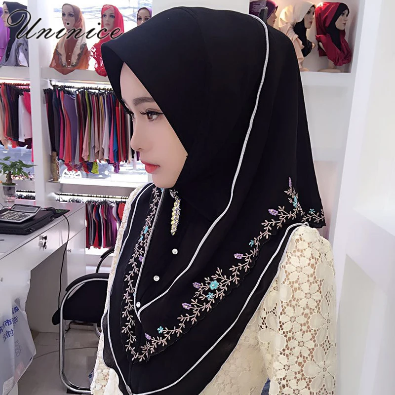 

Fashion Muslim Women's Hijab Embroidery Scarf Bandanas Hooded Instant Wraps Bonnet Shawl Headscarf Abaya Headgear Arab Islamic