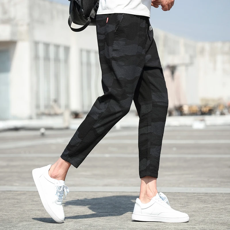 

Print men's ultra-thin loose large size ice silk harem pants trend elastic breathable feet sweat pants