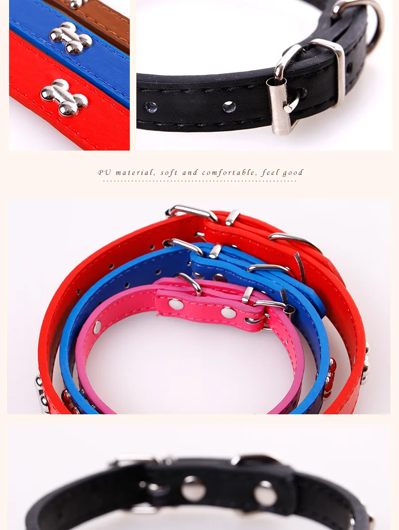 Bone Leather Durable Pet Dog Collar Pet Supplies Accessories Neck Strap Collar For Dog Puppy Pug Collars For Small Large Dogs