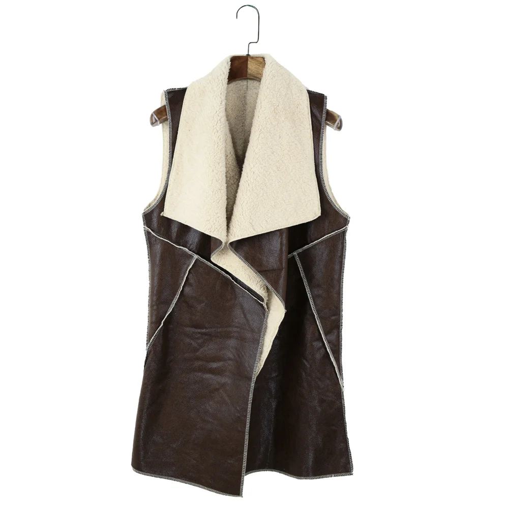 Versear, искусственный мех, с отворотом, без рукавов, женский жилет, пальто, Осень-зима, замша, Colete Feminino, флис, Длинный жилет, куртка, верхняя одежда