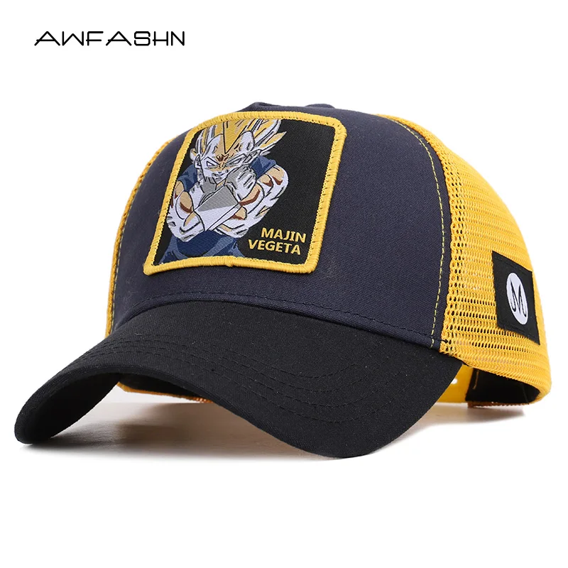 

2019 New Anime Dragon Ball Z Baseball Cap High Quality Embroidered Hip Hop Hat Unisex Summer Mesh Snapback Streetwear Bone Sport