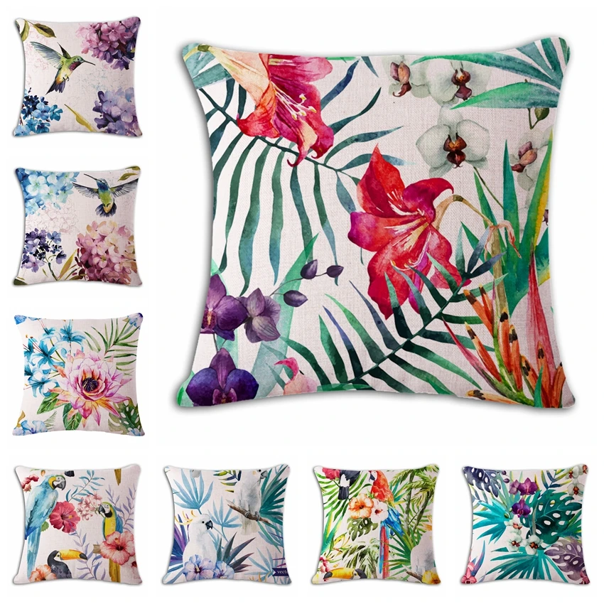 

Watercolor flowers leaves Cushion(No Filler) Polyester Family affection Sofa Car Seat family Home Decorative Throw Pillow