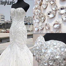 Shiny Heavy Beaded Luxury Crystal Wedding Dress Mermaid Vintage Strapless Sweetheart Rhinestone Stunning Bridal Gown Plus Size