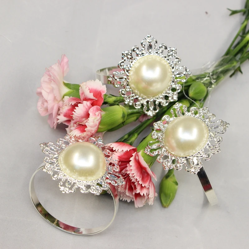 

Free Shipping Hot 12pcs/lot Artificial Pearl Napkin Rings Serviette Holder Wedding And Hotel Supplies Decoration Party Favor