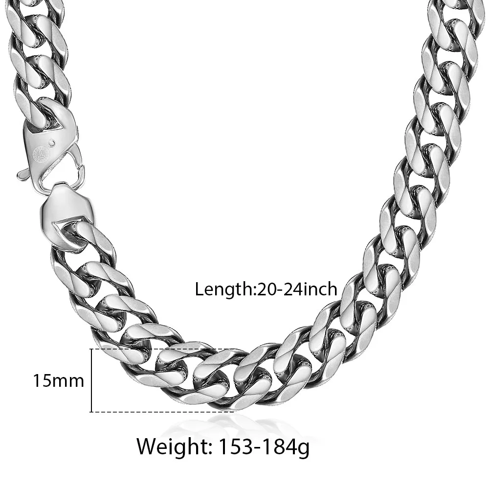 316L ожерелье из нержавеющей стали серебряного цвета 13 мм 15 мм для мужчин и женщин, тяжелая цепочка, ожерелье, аксессуары, модное ювелирное изделие HNM25