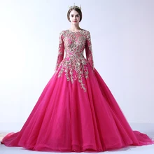 

Chiffon Wedding Dresses Backless with Royal Train Lace Up Scalloped Full Sleeve with Appliques Dresses for Bride Gown 2018 New