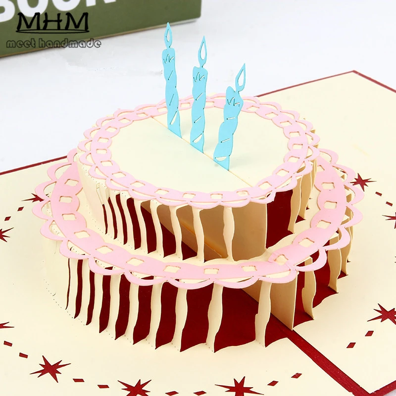  Wedding Invitation Card 5pcs/lot 3D Carved Happy Birthday Cake Laser Envelope No Blank Inner Sheet - 32812838867