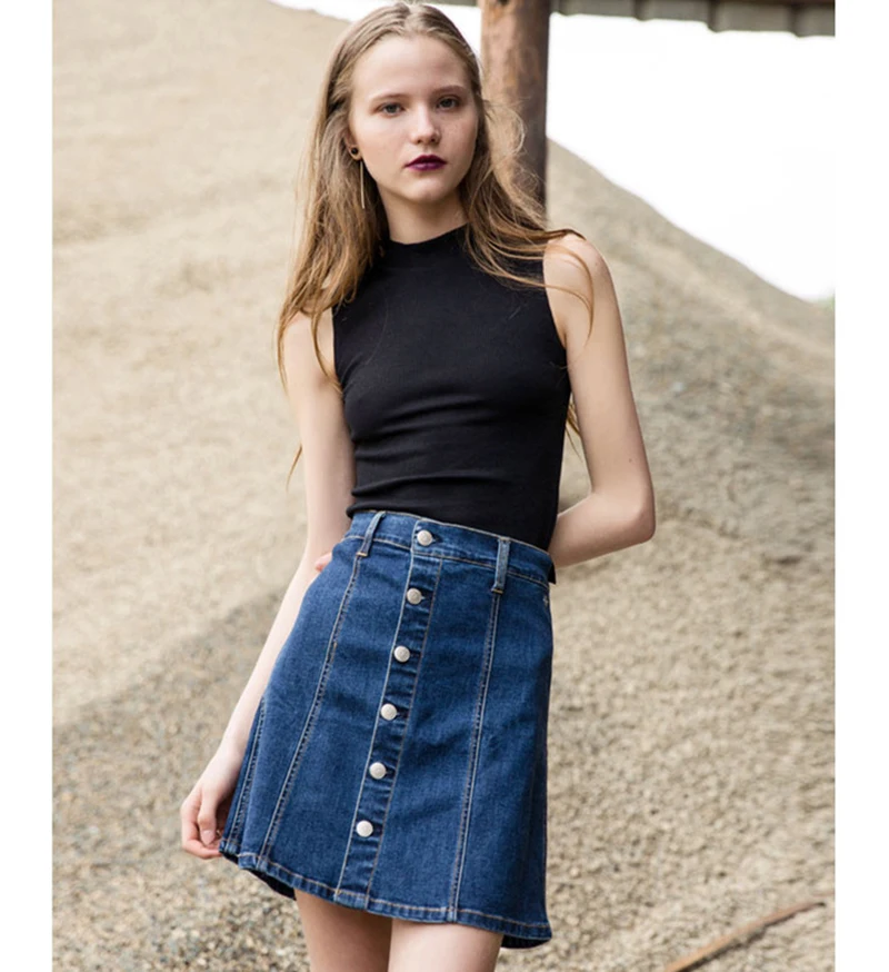above knee denim skirt
