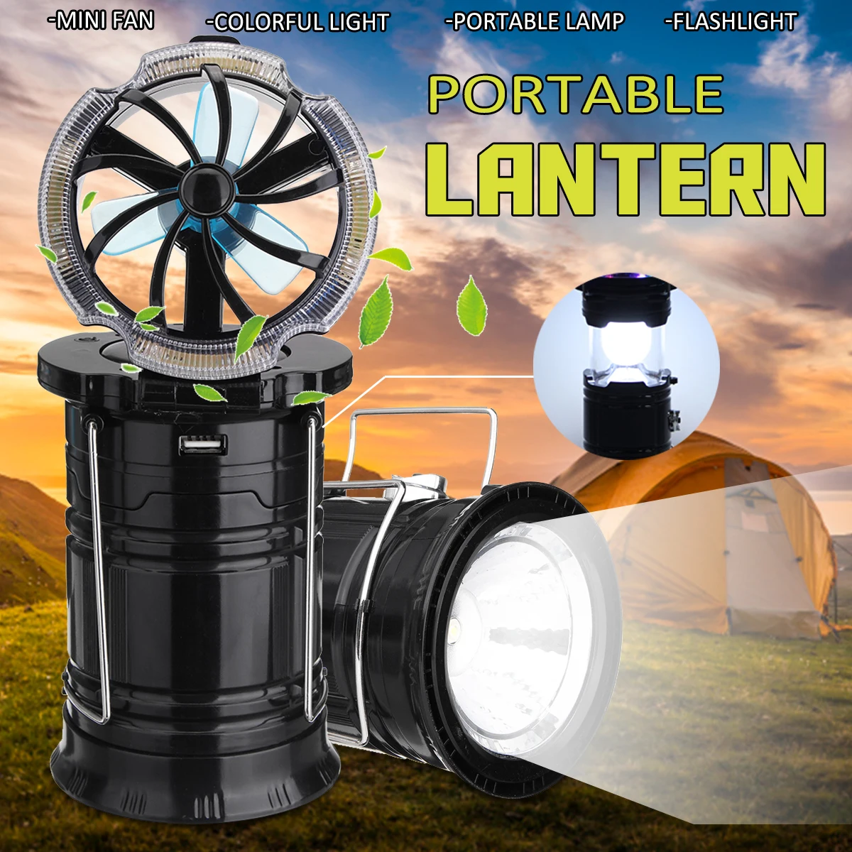 

3 In1 LED Light Flashlight Mini Fan Hanging Lantern Collapsible Camping Emergenc Outdoor Travel Tent Portable Stretch Lamp