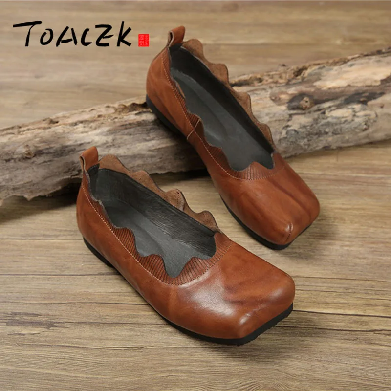 

New Mori women's shoes retro shallow mouth round head handmade soft bottom leather cowhide literary fan flat sole shoes