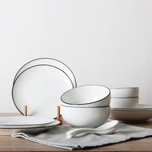 Contracted style 8inch diameter ceramic plate Flat Plate line design of porcelain tableware salad sushi cake